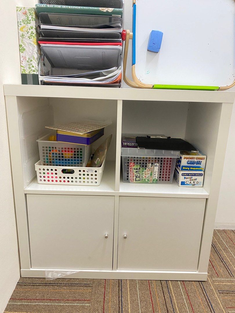 IKEA white Kallax shelf with doors, Furniture & Home Living, Furniture, Shelves,