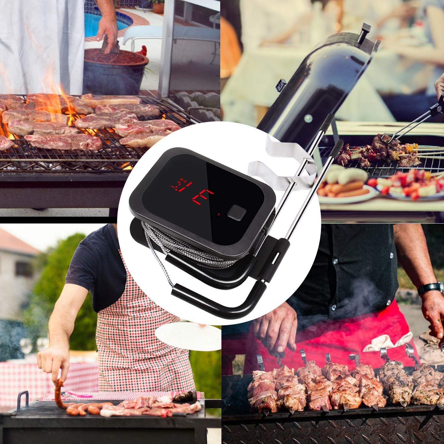 Inkbird IBT 2X Digital Remote Wireless BBQ Grill Bluetooth Oven Smoker Thermometer 150 Ft Wireless Cooking Meat Thermometer with Timer and Alarm for