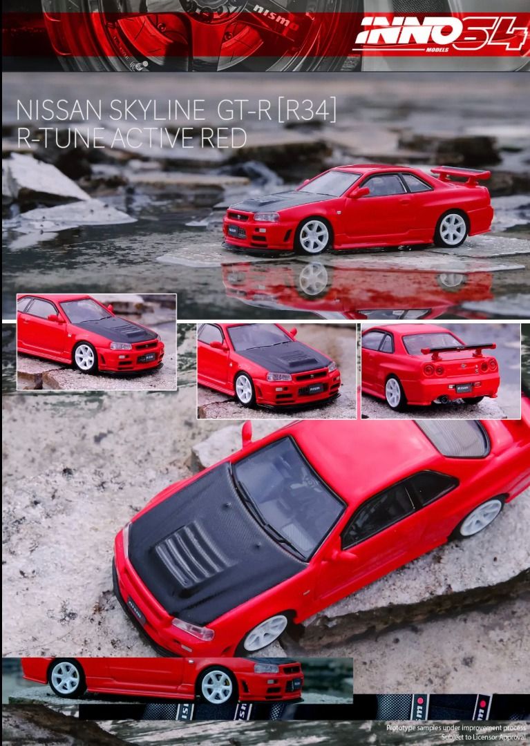 INNO64 Nissan Skyline GT-R(R34) R-Tune[Active Red], Hobbies & Toys ...