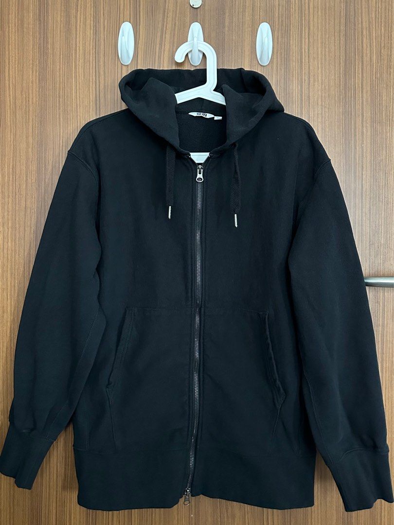 L uniqlo u sweat full double zip heavyweight long sleeve hoodie in black 09