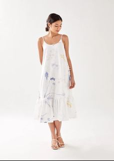 LB Kashoa Ruffle Hem Midi Dress in Eastern Tapestry (White)
