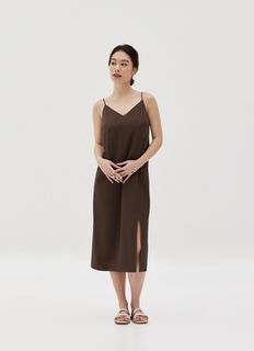 LB polina column slip dress in brown