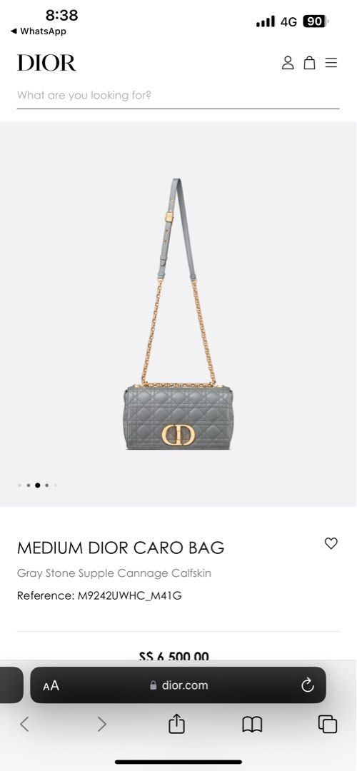 Medium Dior Caro Bag Stone Gray Supple Cannage Calfskin