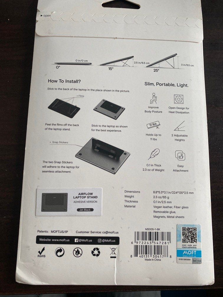MOFT Airflow Laptop Stand (Adhesive) Jet Black, Computers & Tech, Parts