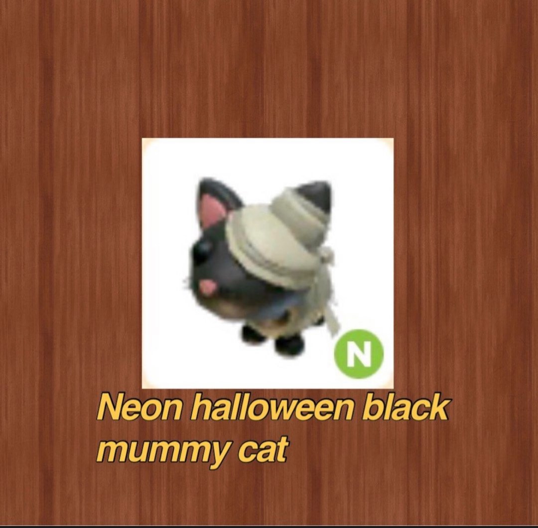 Neon Holloween black mummy cat Adopt me Roblox, Video Gaming, Gaming