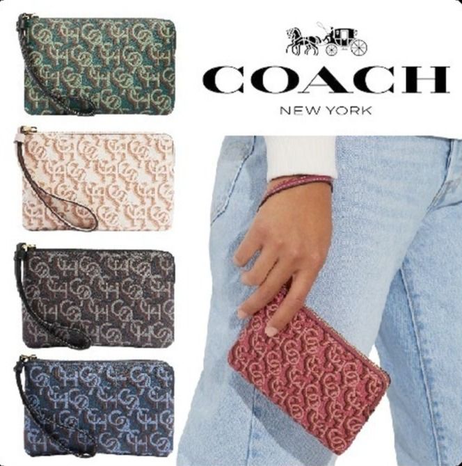 New Coach Original Corner Zip Wristlet With Coach Monogram Print Wrislet Wallet For Women Come With Complete Set Suitable For Gift
