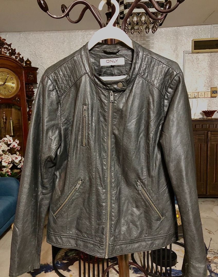 ONLY Women s Faux Leather Biker Jacket Imported From FRANCE