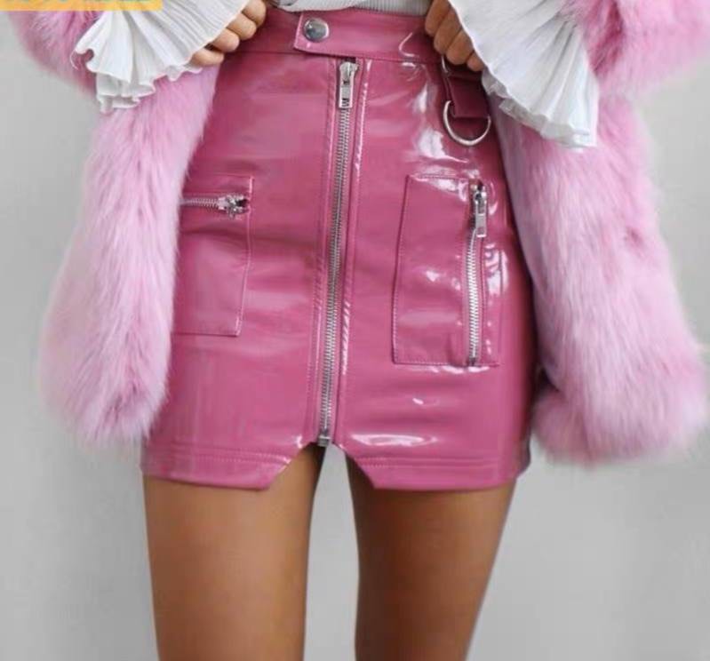 PINK LEATHER SKIRT  KF83674