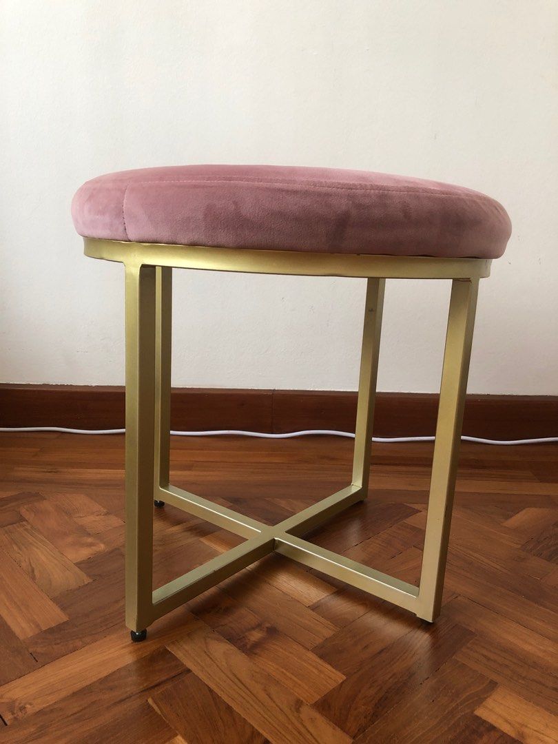 Pink velvet vanity stool, Furniture & Home Living, Furniture, Chairs on