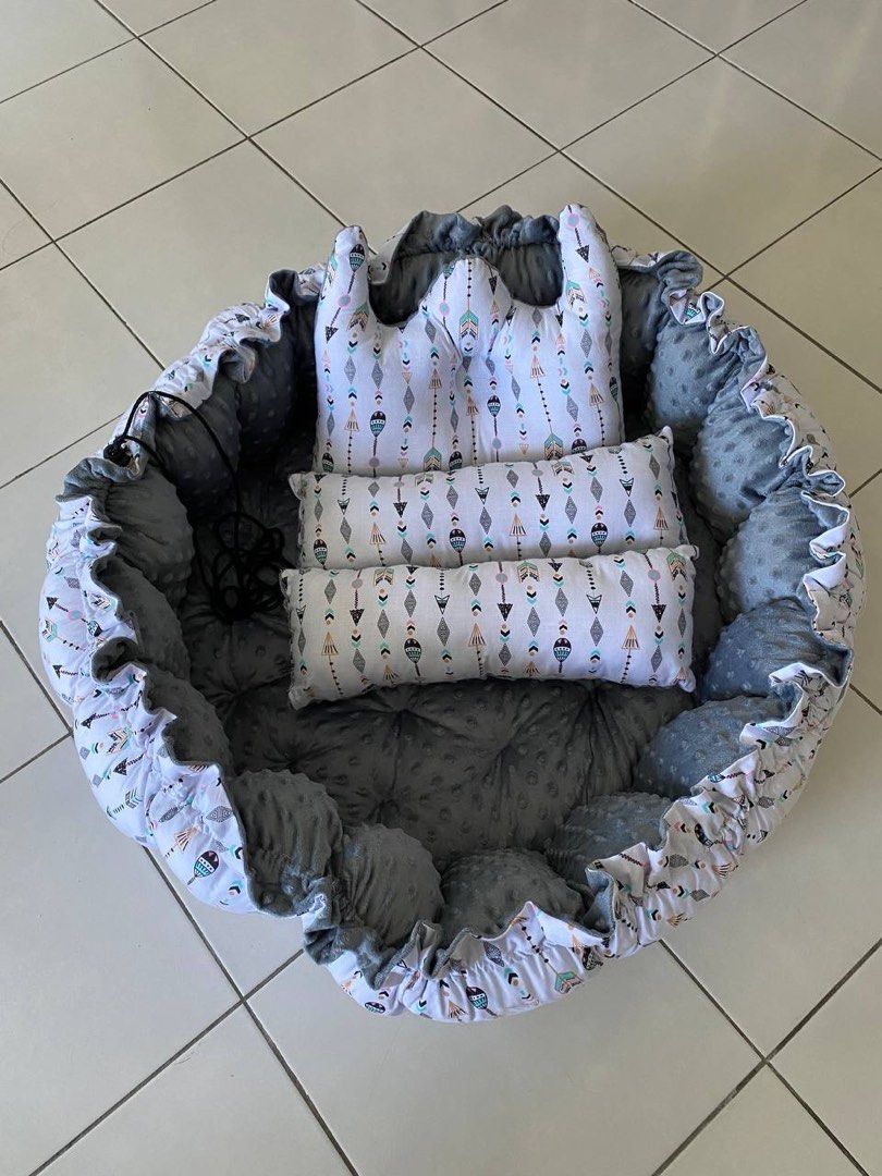 Pumpkin Nest Set White Pattern Minky Grey by Gosh Baby Shop