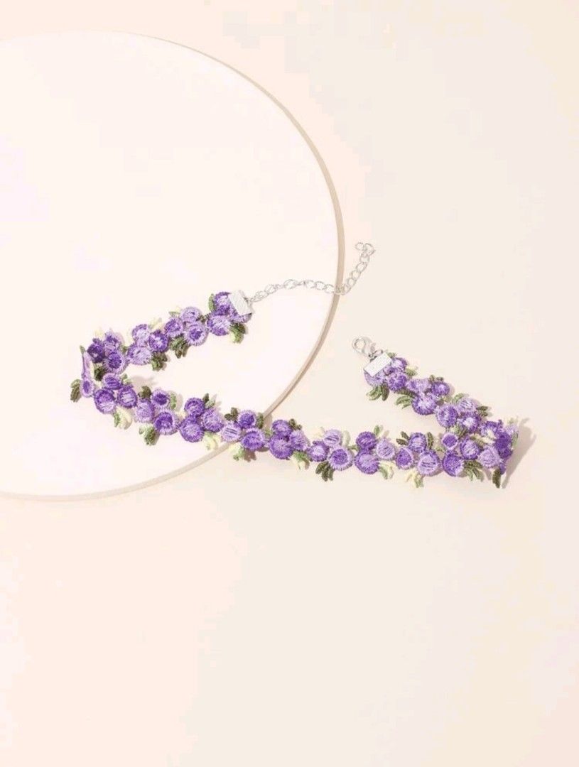 Purple Flower Choker Necklace Women s Fashion Jewelry