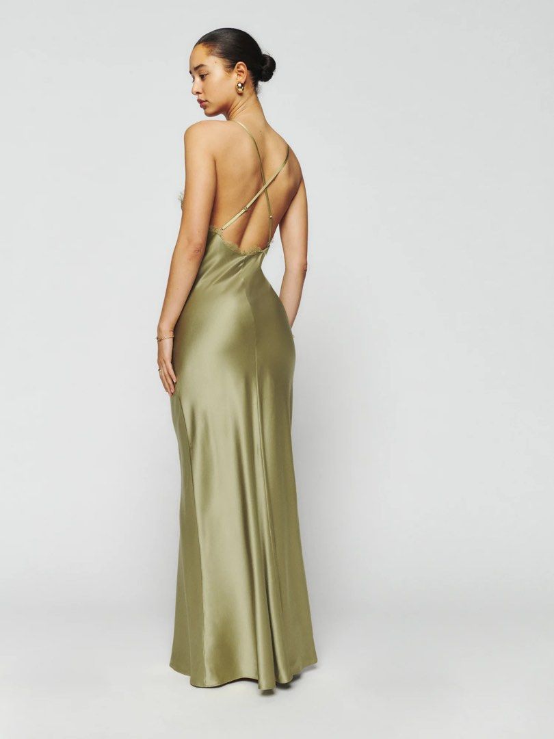 Reformation green silk dress outlet
