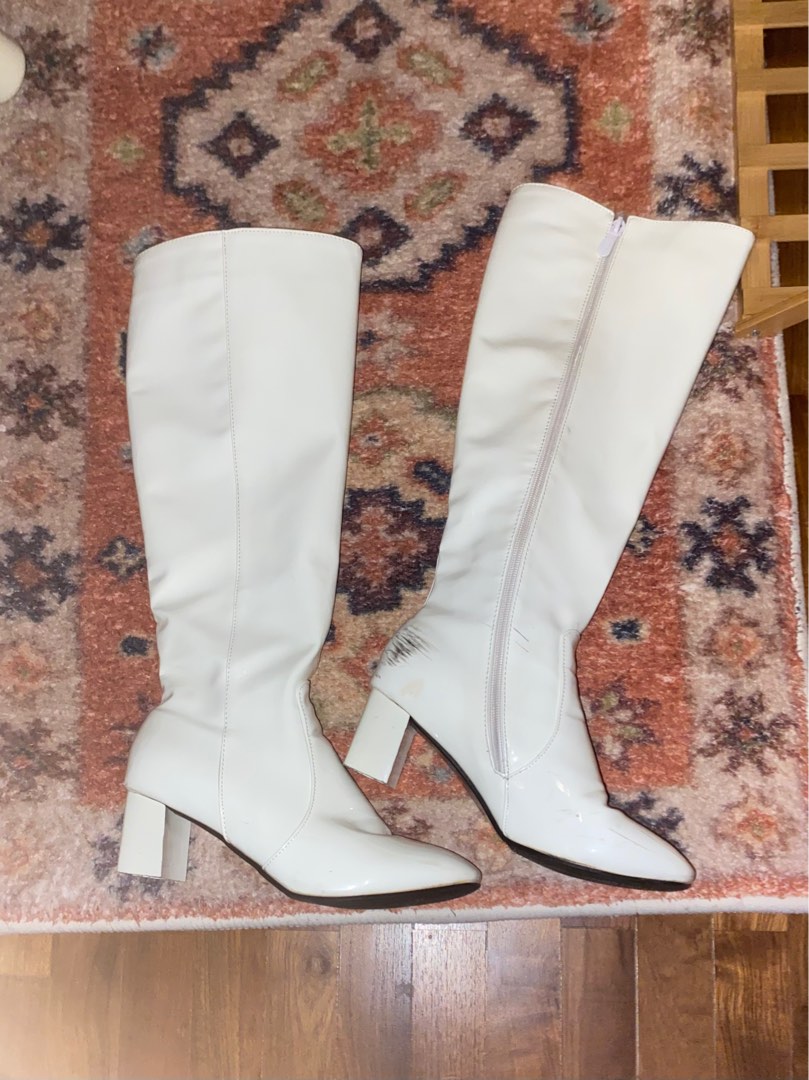 60's white knee high boots discount