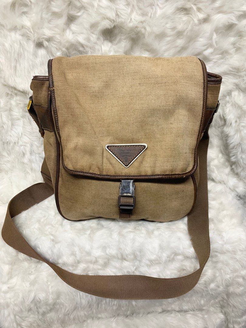 SALE! Authentic PRADA brown canvas messenger crossbody bag, Luxury, Bags &  Wallets on Carousell
