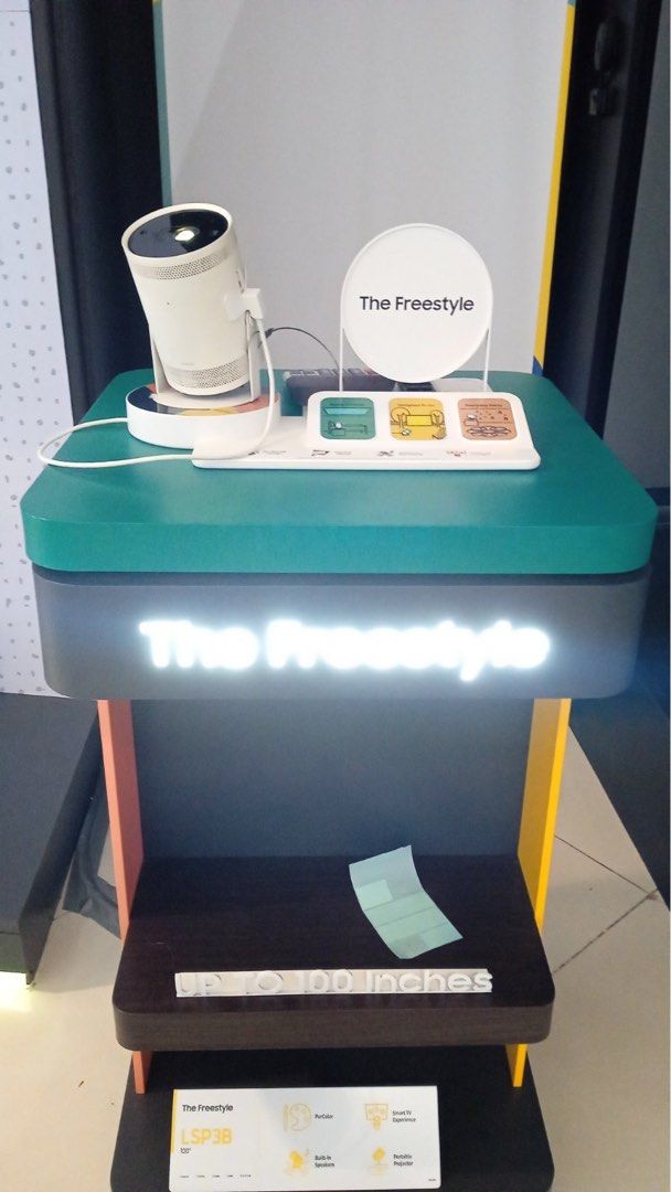 SAMSUNG FREESTYLE PROJECTOR (Category: Projectors) located in Quezon City. Submitted by maryann5721 (Listing ID 1237246801, Image 1). Description: SAMSUNG FULL HD FREESTYLE SMART PROJECTOR * From unboxing to watching in a matter of minutes with Instant Setup * 100" Big Screen experience * Immerse yourself in the middle of the action with Premium 360˚Sound * Discover a world of entertainment with Smart TV Content MODEL SPLSP3BLAXXP SRP 54,999 NET 