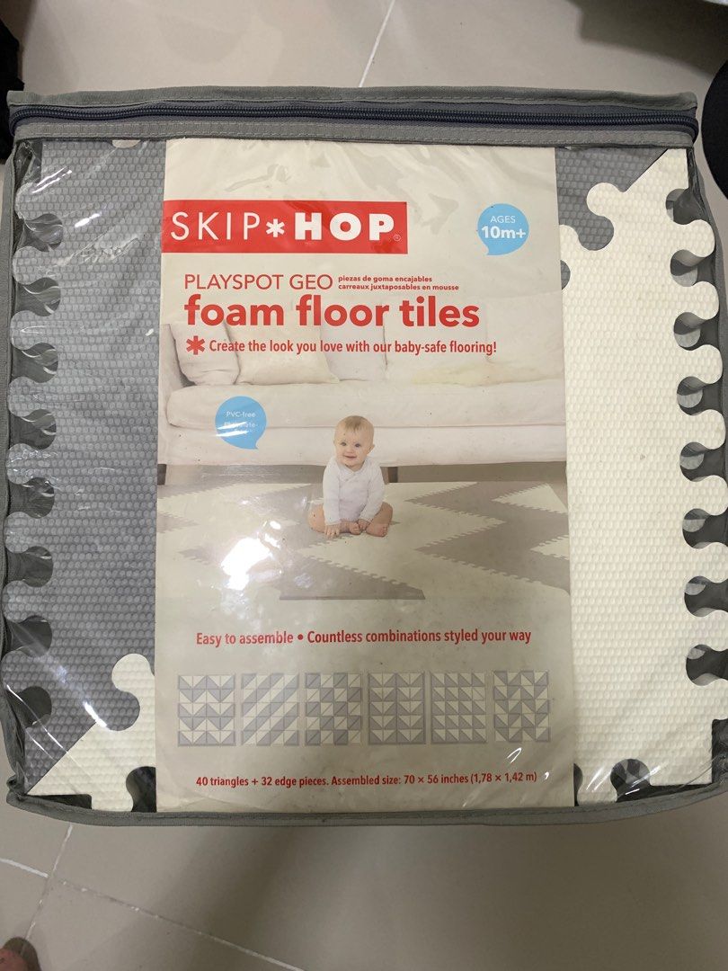 Skiphop Playspot Geo Foam Floor Tiles Grey/Cream, Babies & Kids, Infant