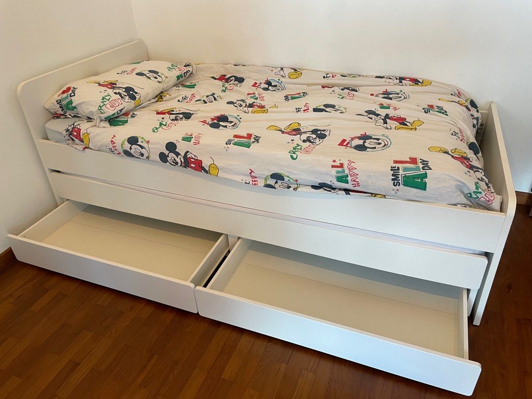 Slakt bed frame with under bed & storage, Furniture & Home Living