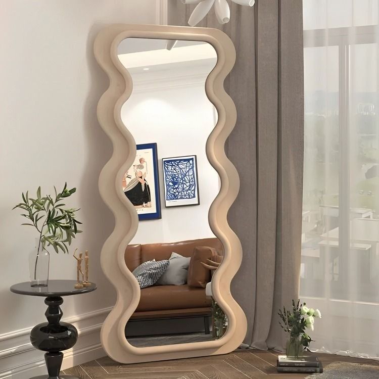 Standing Mirror (Category: Mirrors) located in Singapore. Submitted by dsnex (Listing ID 1237178878, Image 1). Description: ⭐️1 SET LEFT, limited stock Full length mirror with curved edges Unique design Wooden mirror frame Felt material Available in off-white 65*160cm - $69 Delivery 8-12 days.