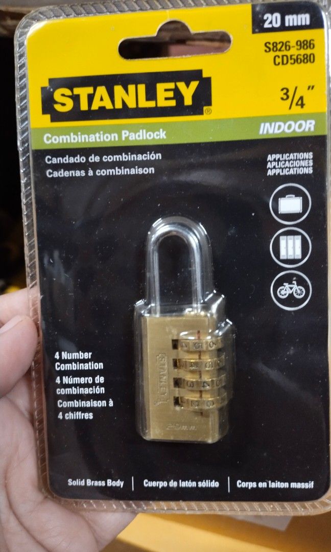 Stanley luggage lock combination resettable padlock 826-986 20mm 4 digits (Category: Locks, Doors & Gates) located in Manila. Submitted by bernaatit (Listing ID 1237291316, Image 1). Description: Also offer other products of Yale Master Stanley Tramontina Picus Japan Shell USA Sata Tools Arrow staple and others 🌟 message me for your orders and inquiries 🌟 meet up or ship via lalamove or jrs or lbc express.