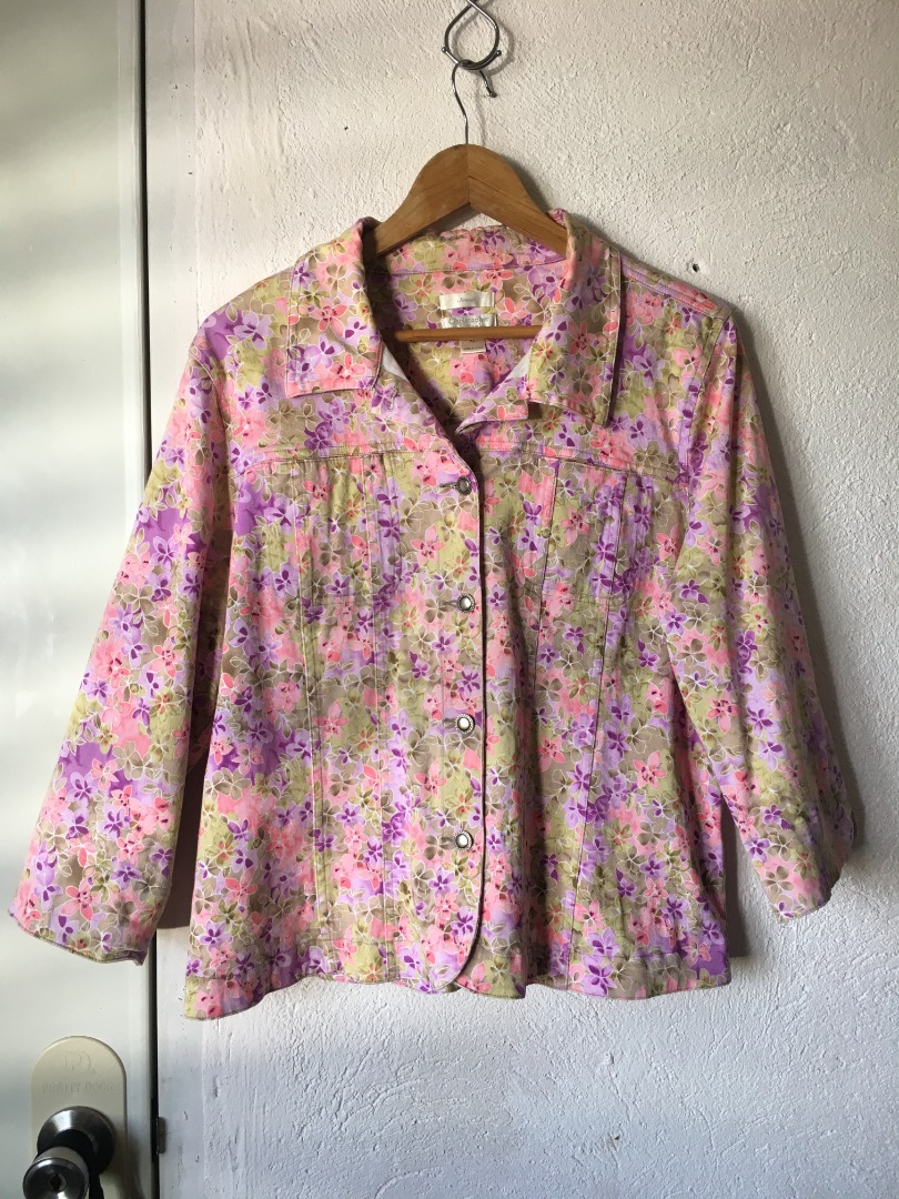 Stretch Christopher & Banks Floral Pink Jacket (L) on Carousell