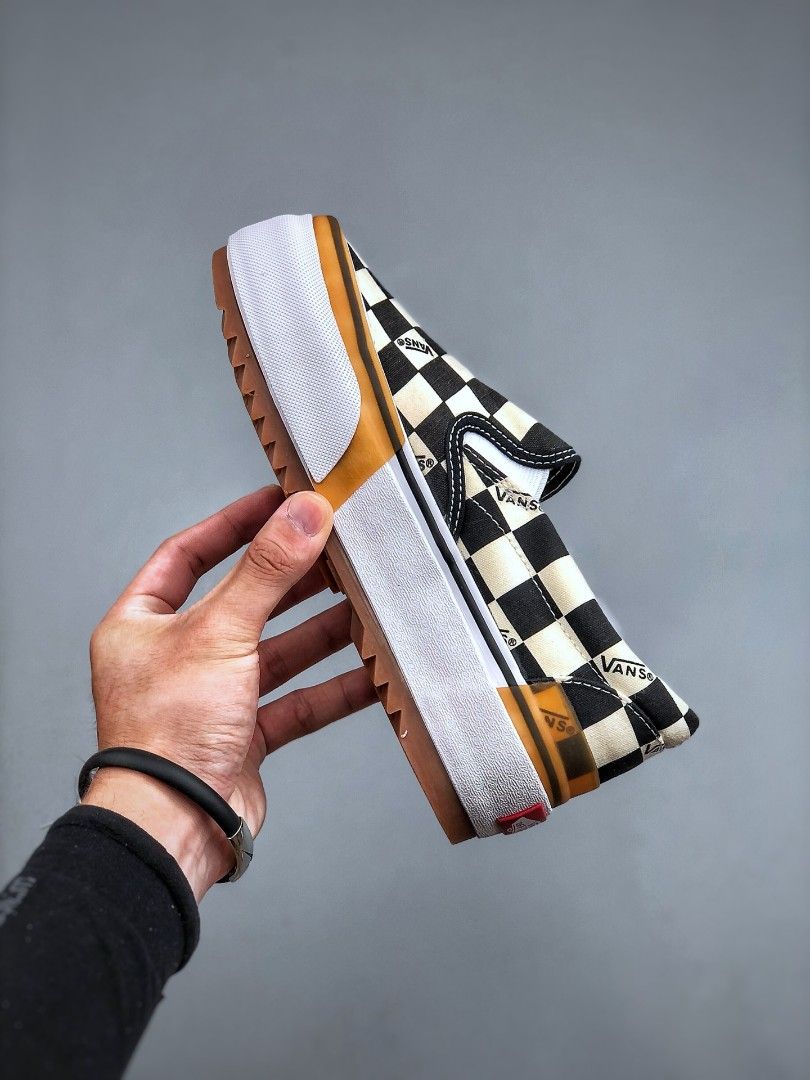 vans checkerboard stacked slip on