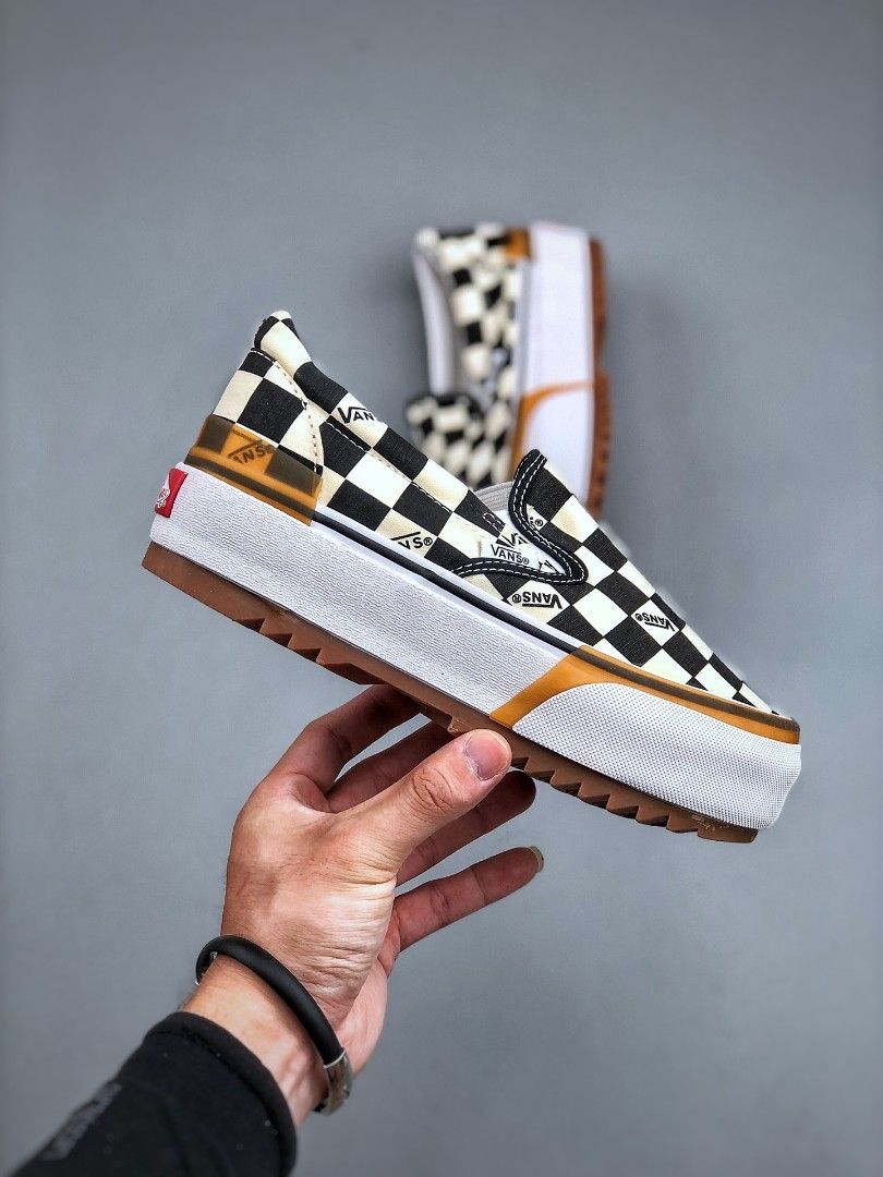 vans checkerboard stacked slip on sneaker