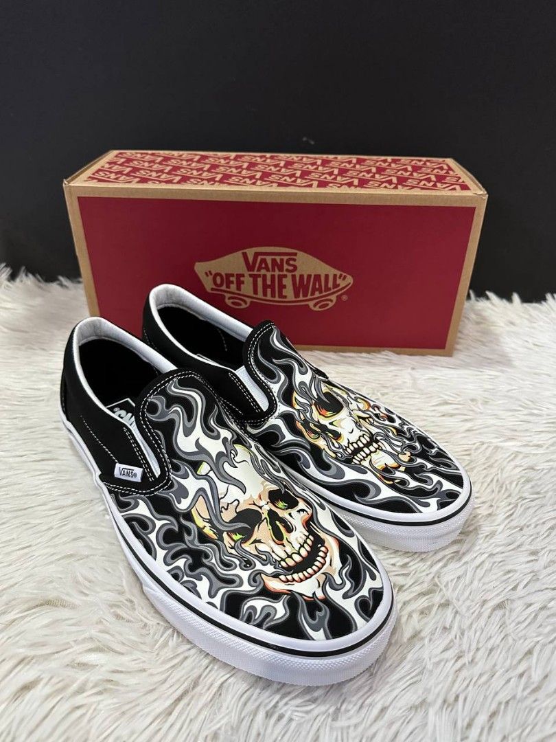 Vans Slip On Flame Skulls Men s Fashion Footwear Sneakers on