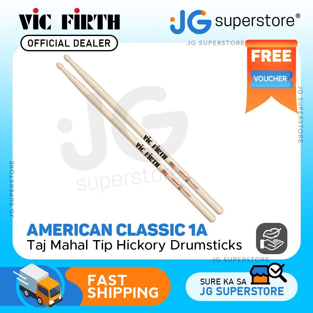 Vic Firth American Classic 1A Wood Taj Mahal Tip Drumsticks Pair Drum Sticks for Drums and Percussion JG Superstore