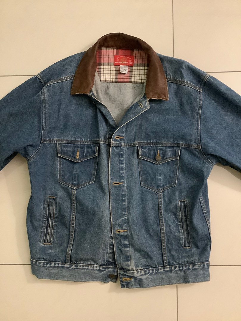 Marlboro denim jacket leather hot sale collar