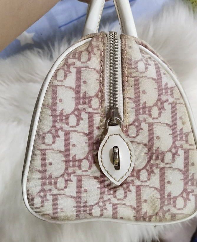 Dior White & Pink Monogram Girly Boston Bag - Authentic Dior Canada