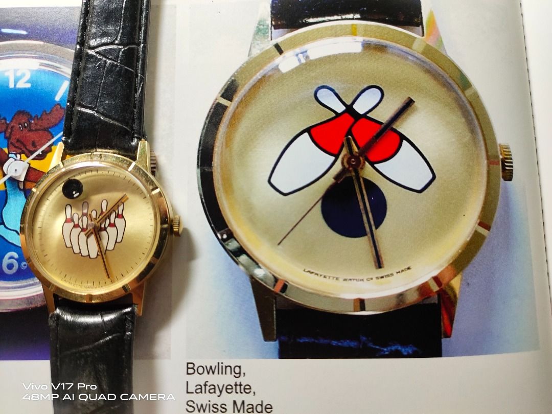 Vtg Lafayette Animated Bowling Mechanical Hand Winding Watch