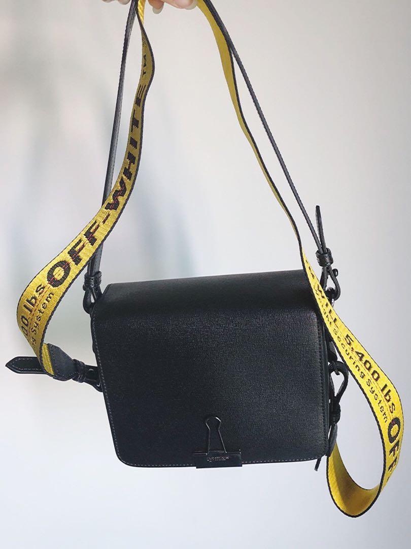 Off white black new arrivals bag with yellow strap