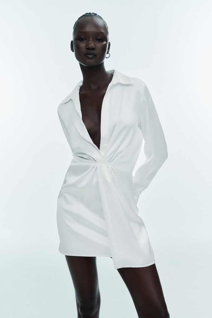 rtp69.90 zara white shirt satin dress Women s Fashion Dresses
