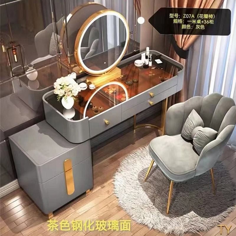 100CM Dressing Table With Petal Chair Free Install White Grey