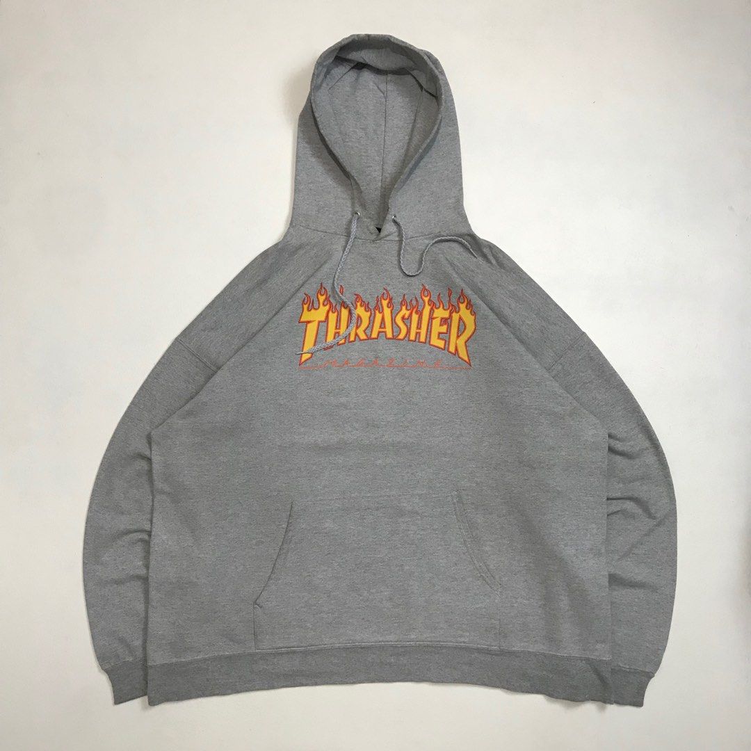 3XL Thrasher Flame Grey Hoodie Fesyen Pria Pakaian Atasan di