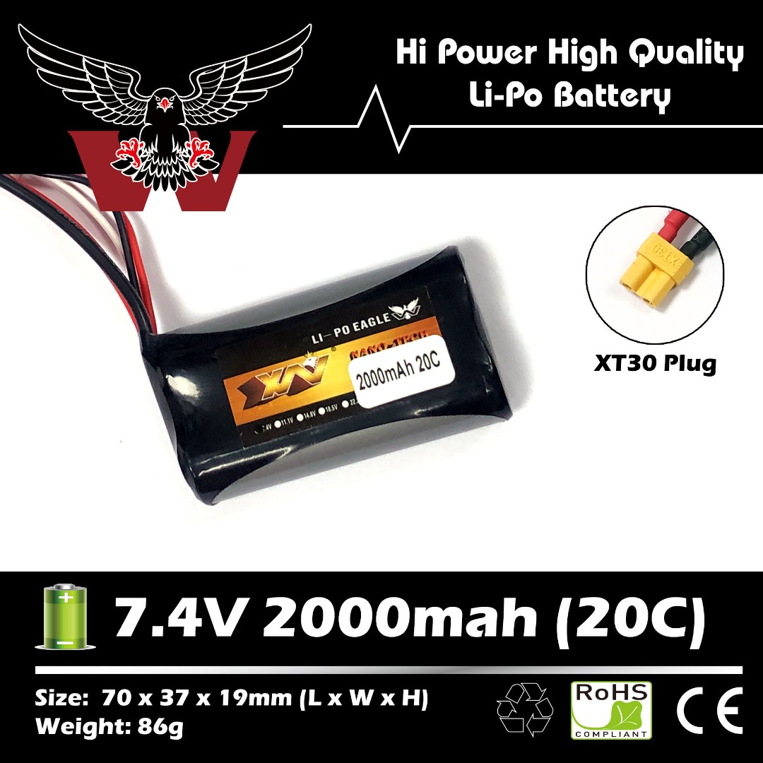 全新🔋 Eagle King 🔋 7.4V 2000mah (20C) Li-Ion Battery XT30 Plug