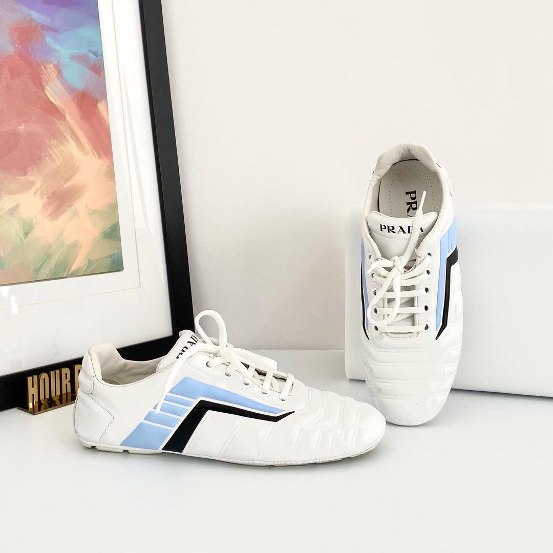 Prada blue best sale and white sneakers