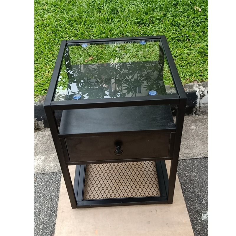 American tempered glass table Bedroom nightstand Steel and wood