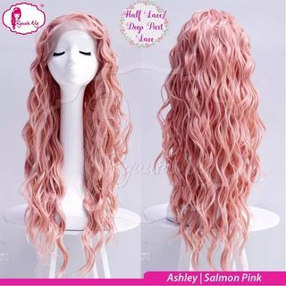 ASHLEY Free Parting Lace Front Wig Long Curly Salmon Pink