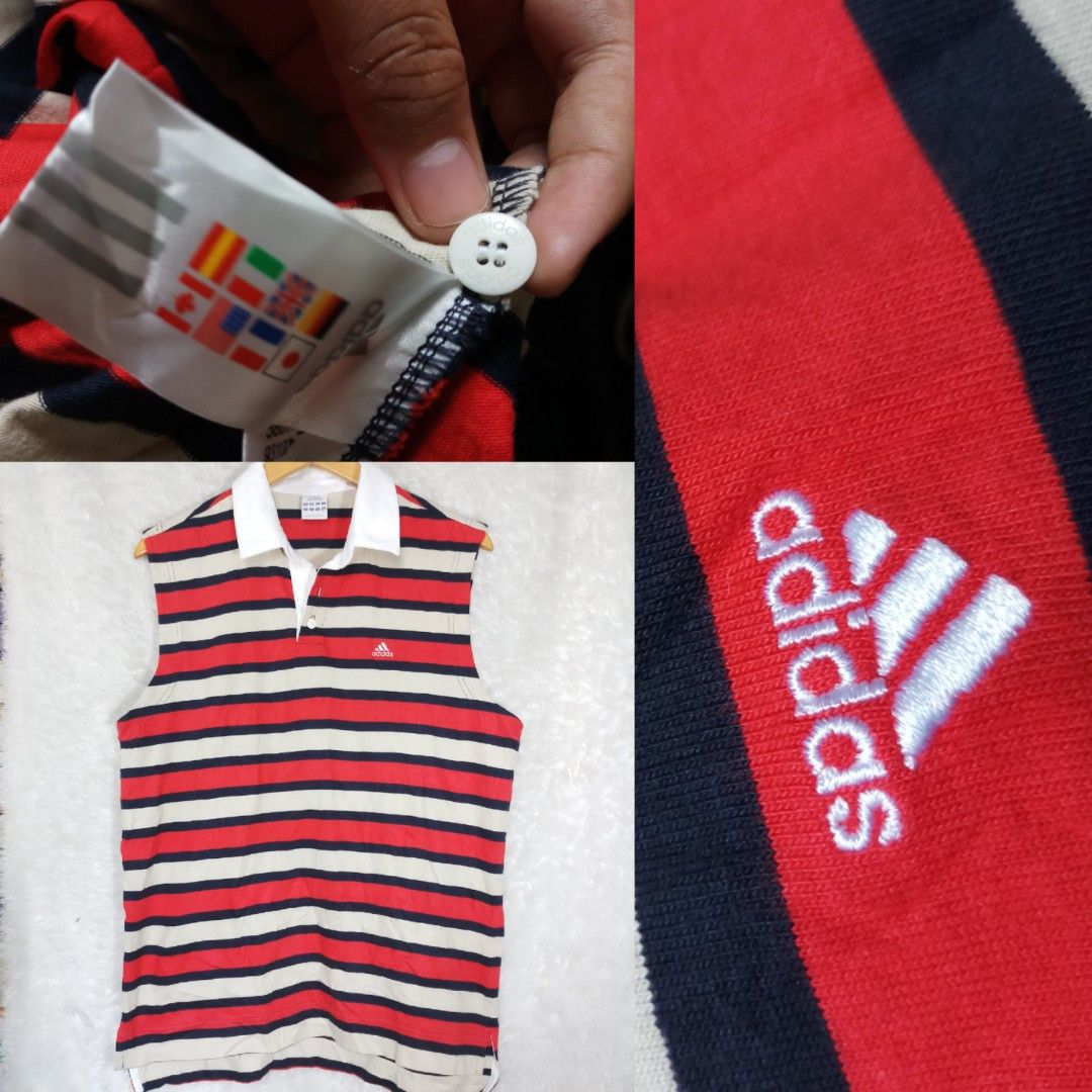 Authentic Adidas MEN striped sleeveless polo shirt
