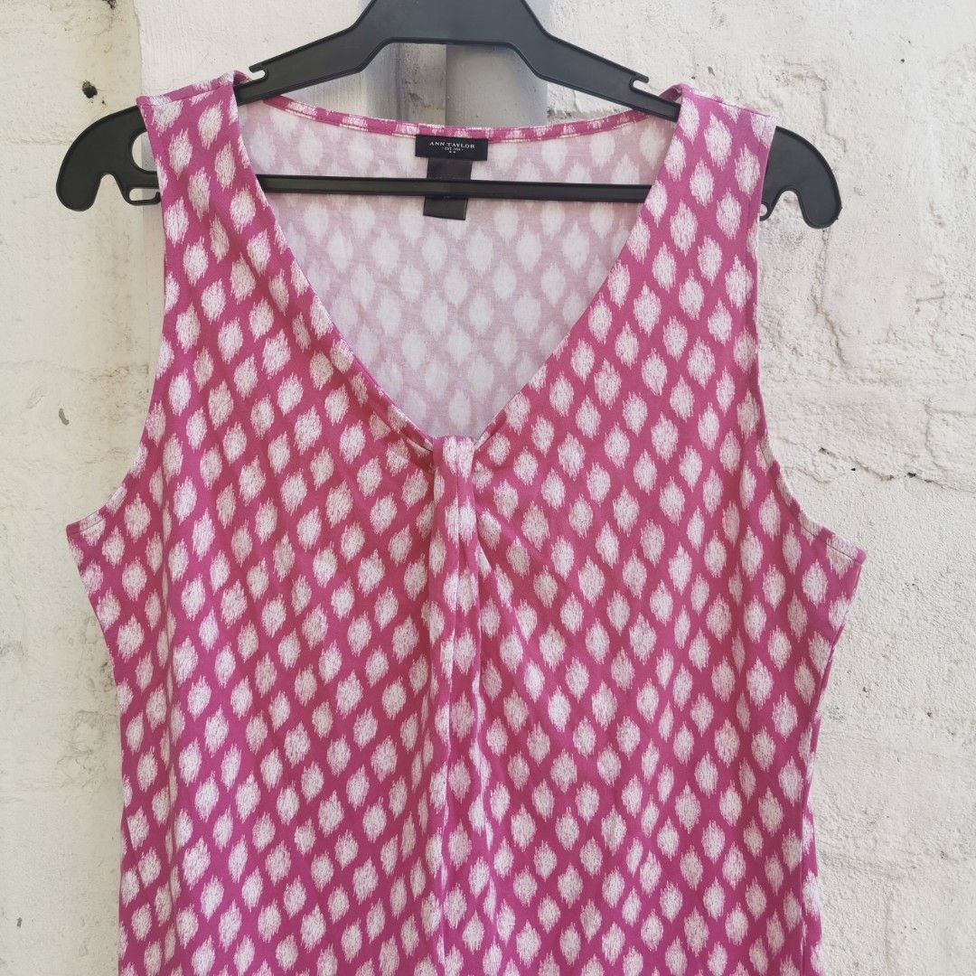 Ann Taylor magenta with white polkadot, sleeveless top, women's