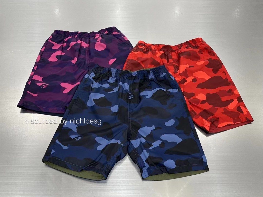 Red camo cheap bape shorts