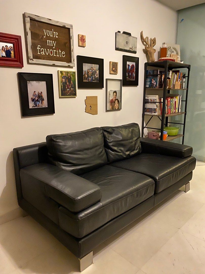 Black Nicoletti Italian Leather Sofa