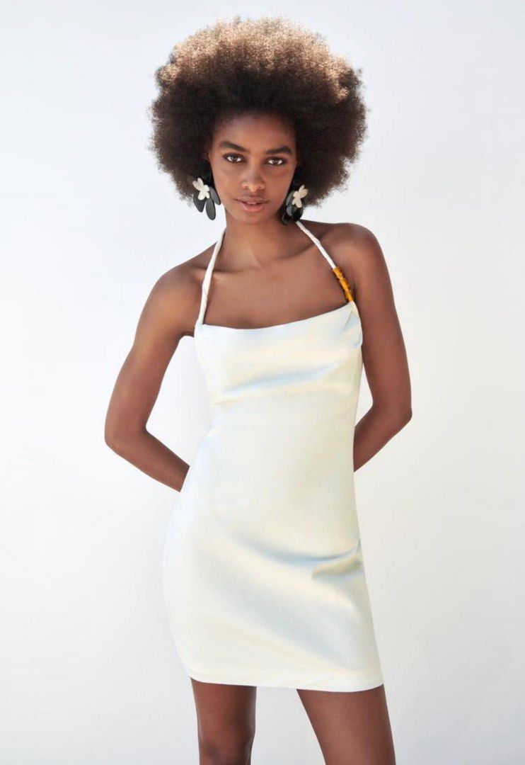 Zara Halter Neck Linen Dress BNWT Zara Stretchy Linen Dress Size Xs,  Women's Fashion, Dresses