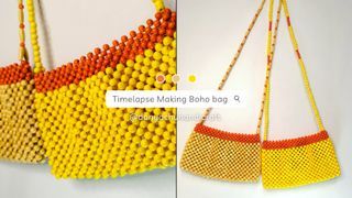 Boho Beach Bag with coinpurse Wooded beads Handmade