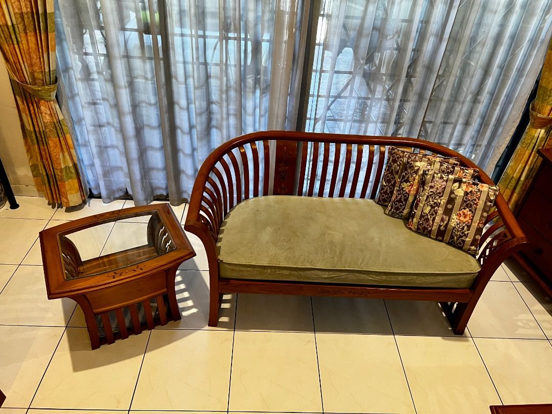 Burmese Solid Teak Wood Sofa Set 3+2+1+1 with Coffee table and 2 Side