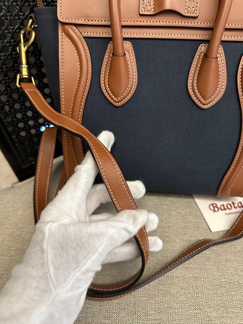 Celine Luggage Bag Nano Denim and Tan Calfskin