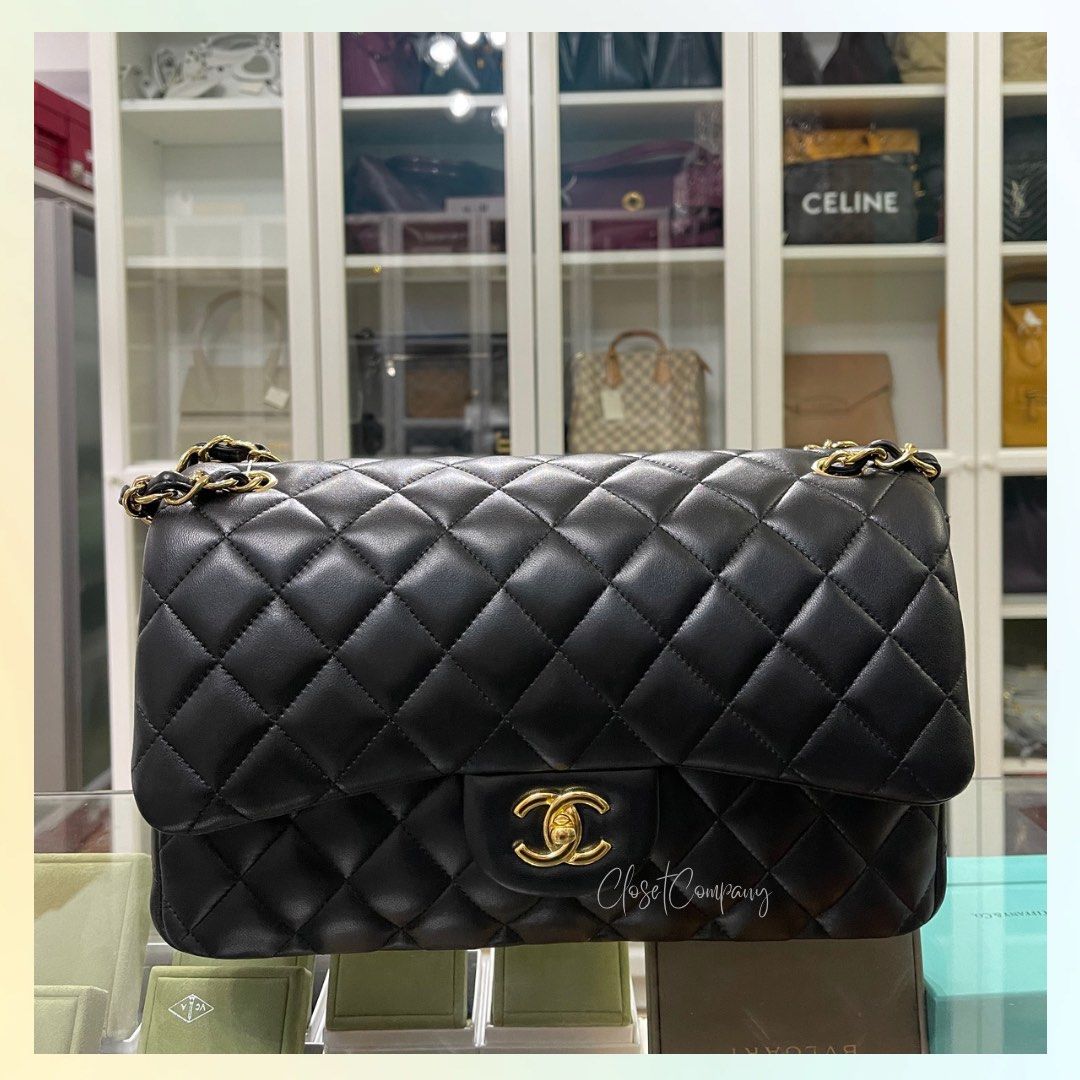 Chanel Classic Double Flap Jumbo Black Lambskin Leather and Gold