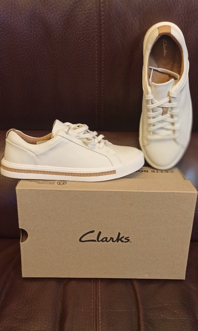 clarks un maui lace white leather, 女裝, 鞋, 波鞋- Carousell