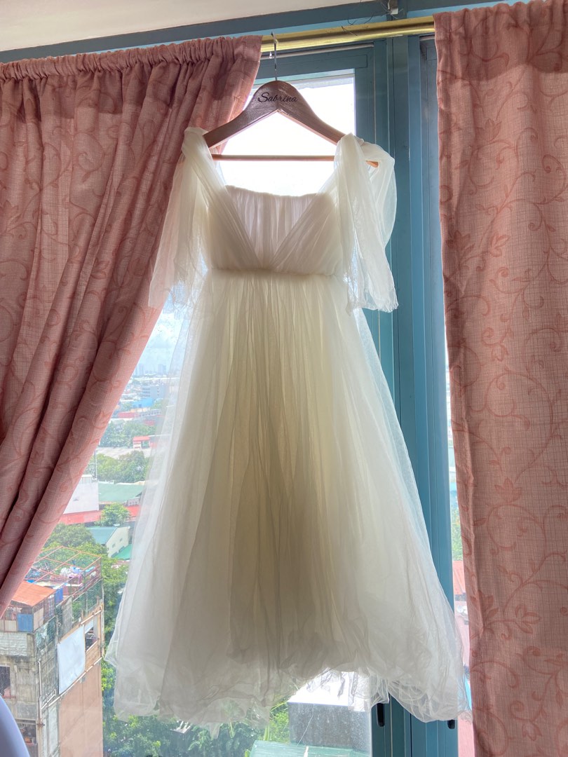 Designer Baby White Long Gown Dress Baptismal by Vee Tan, Babies & Kids ...